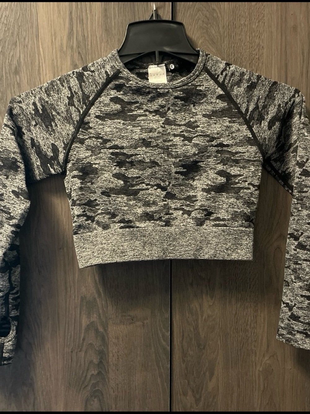 Women's AYBL Grey Camouflage Cropped Long-Sleeve Top